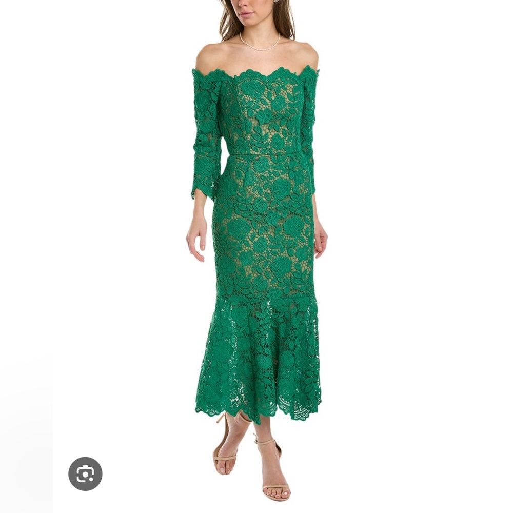 MARCHESA NOTTE***Green Guipure Lace Off-Shoulder Midi Dress***US 6***$795 - Picture 2 of 11